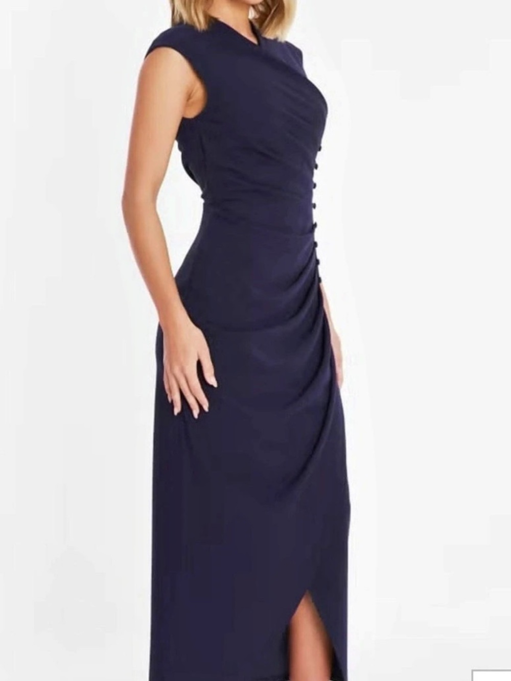 Ruched Midi Dress in Blue